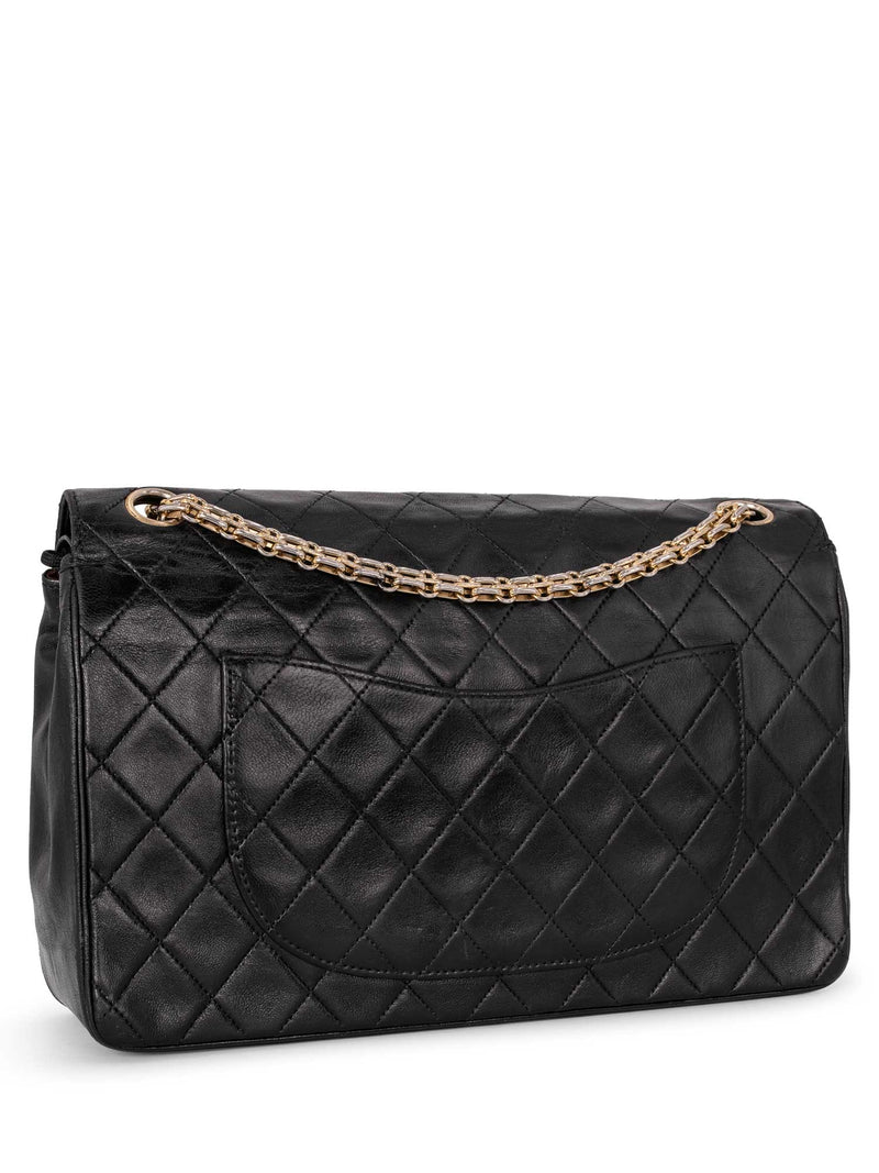 CHANEL Double Flap Black Quilted Lambskin Leather Medium Shoulder