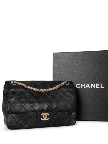 CHANEL Quilted Leather CC Logo Medium Double Flap Bag Black-designer resale