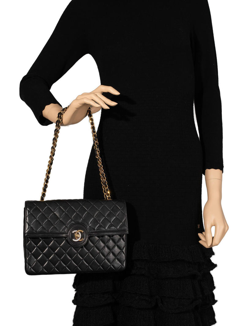 CHANEL Quilted Leather CC Logo Medium Flap Bag Black-designer resale