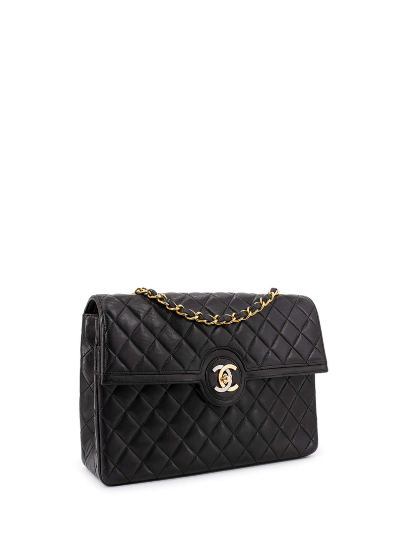 CHANEL Quilted Leather CC Logo Medium Flap Bag Black-designer resale