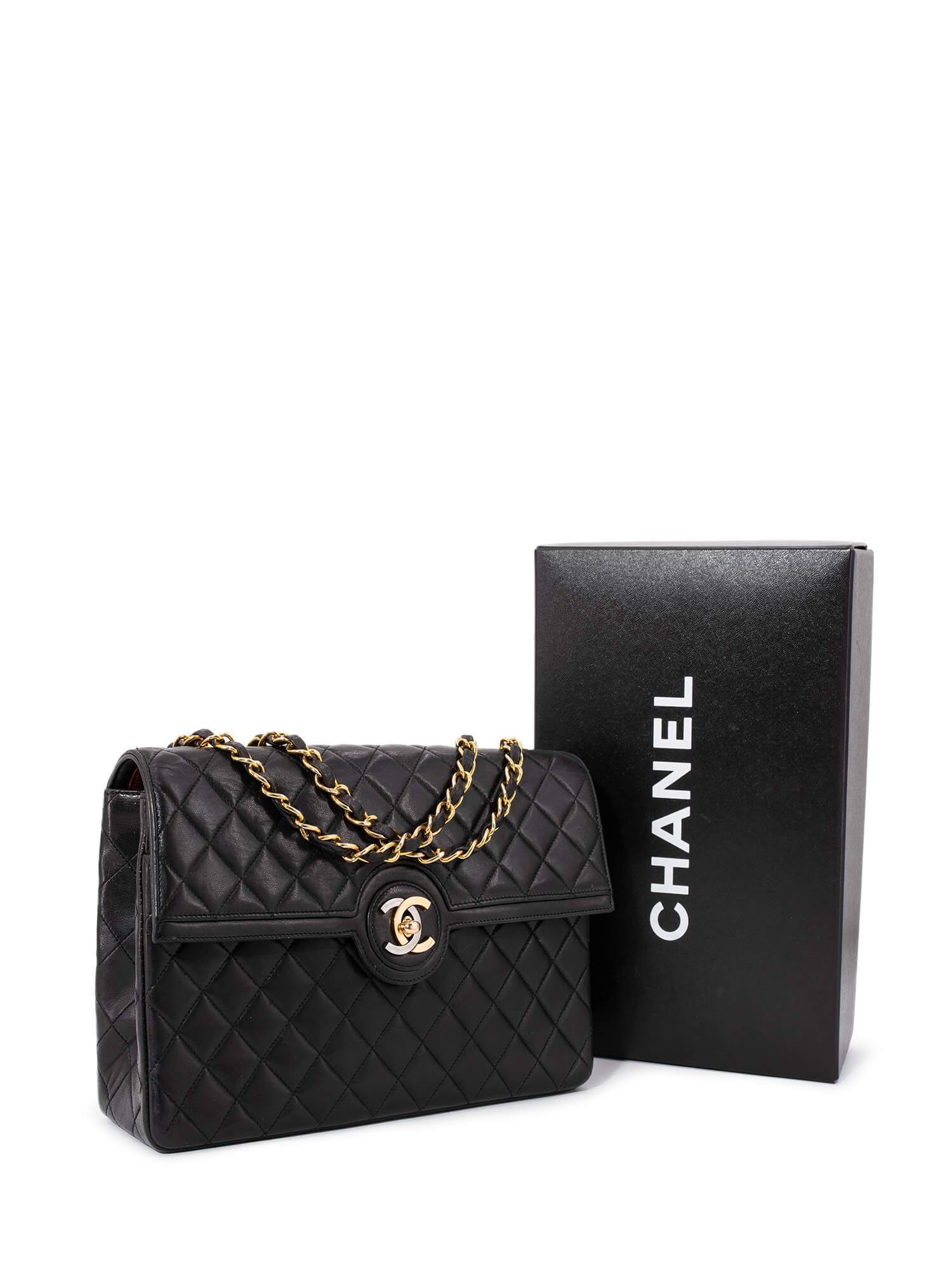 CHANEL Quilted Leather CC Logo Medium Flap Bag Black-designer resale