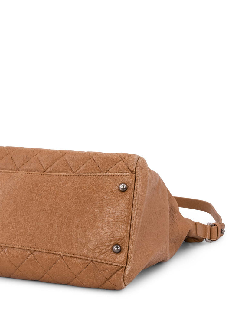 CHANEL Quilted Leather CC Logo Shopper Bag Brown-designer resale