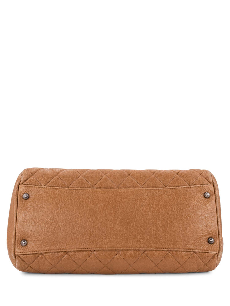 CHANEL Quilted Leather CC Logo Shopper Bag Brown-designer resale