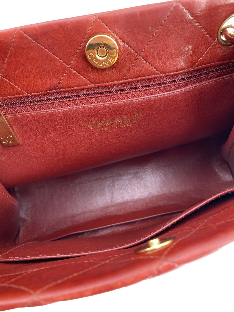 CHANEL Quilted Leather CC Logo Shoulder Bag Red-designer resale