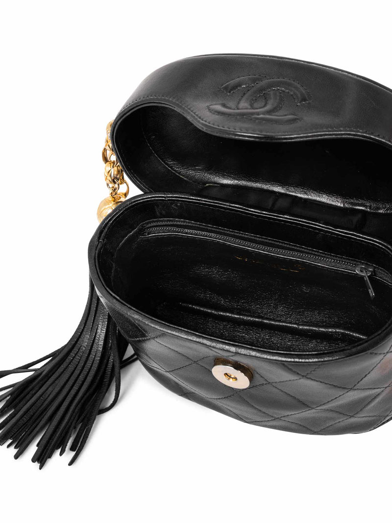 CHANEL Quilted Leather CC Logo Tassel Mini Bucket Bag Navy Blue-designer resale