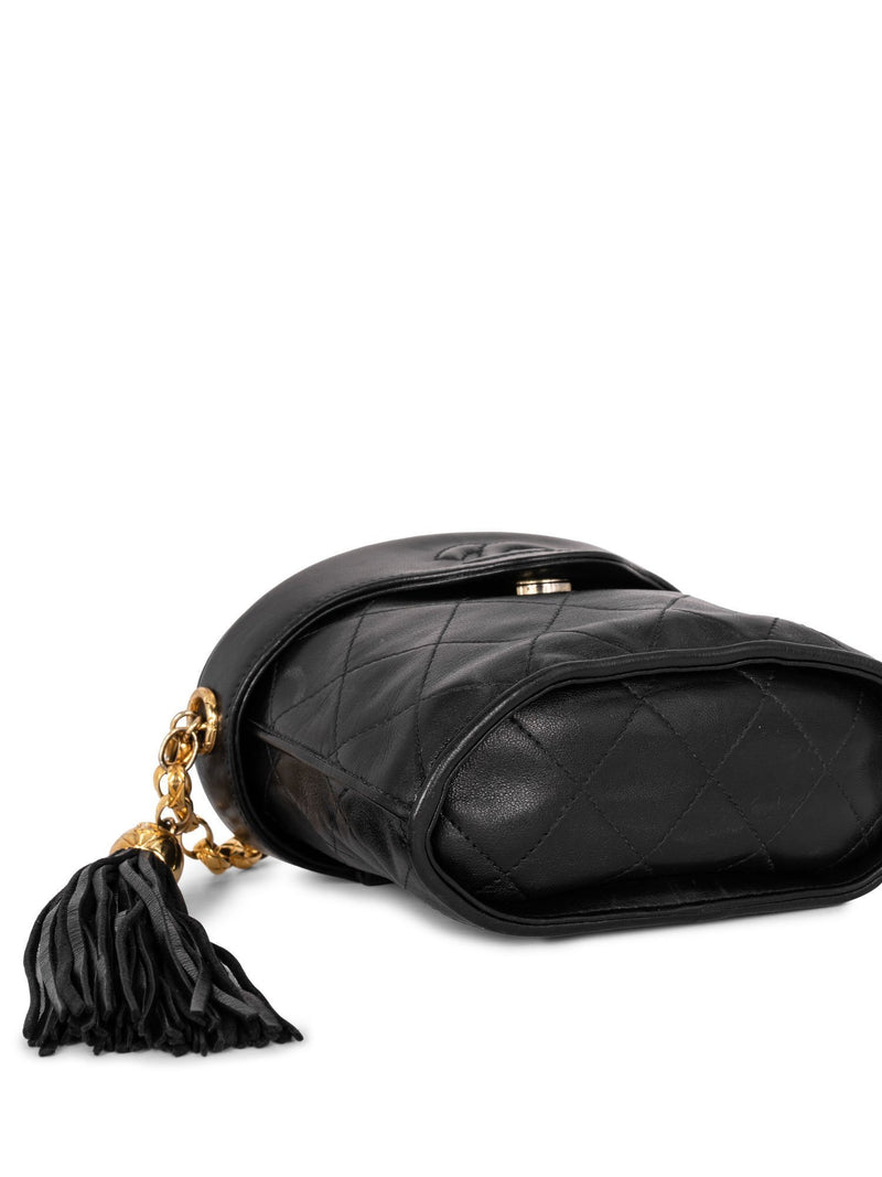 CHANEL Quilted Leather CC Logo Tassel Mini Bucket Bag Navy Blue