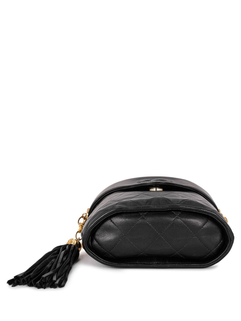 CHANEL Quilted Leather CC Logo Tassel Mini Bucket Bag Navy Blue-designer resale
