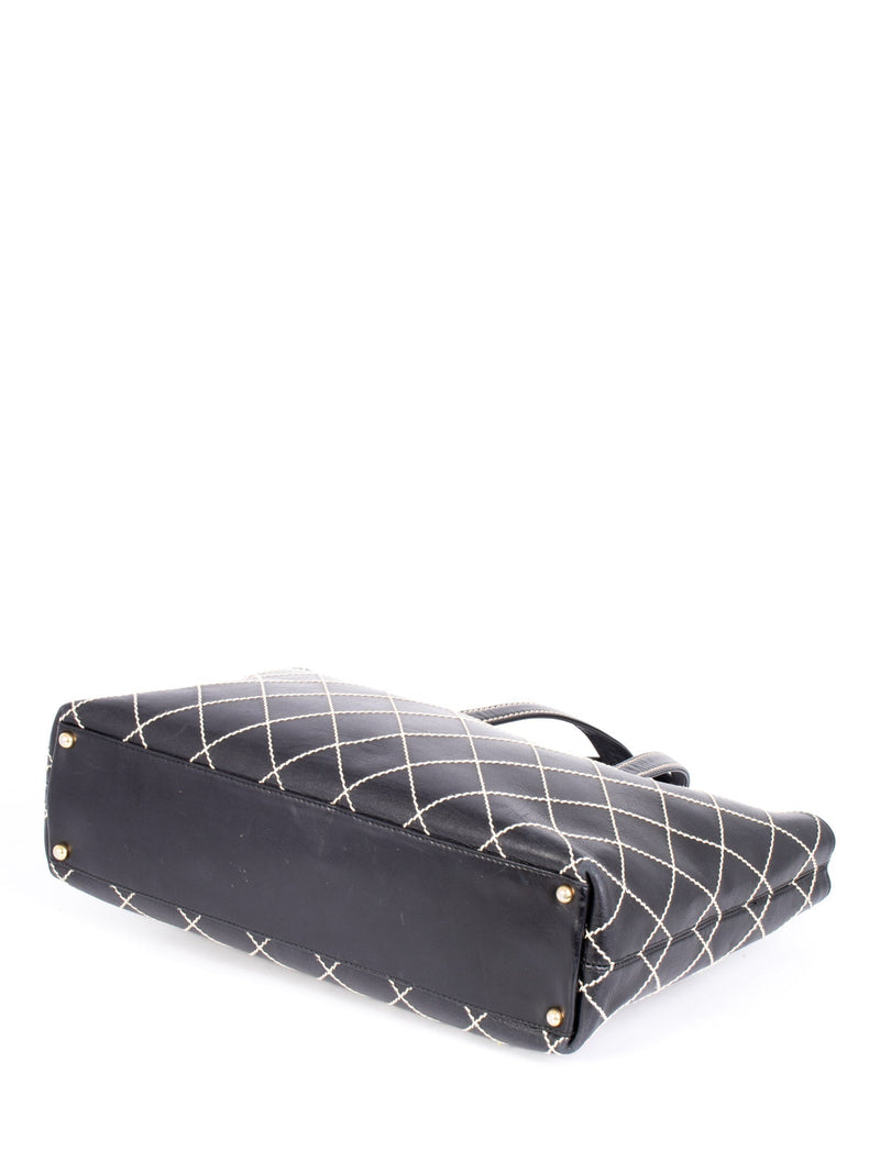 CHANEL Quilted Leather CC Logo Wild Stitch Shopper Bag Black-designer resale