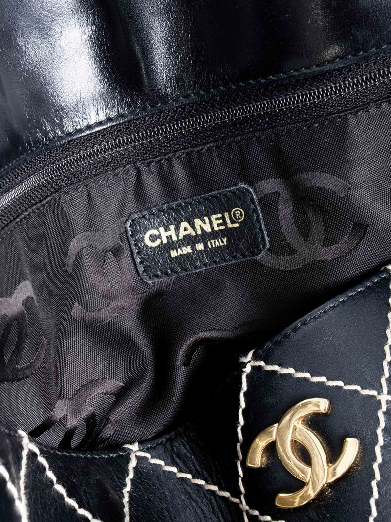 CHANEL Quilted Leather CC Logo Wild Stitch Shopper Bag Black-designer resale