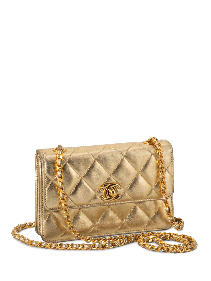 CHANEL Quilted Leather CC Mini Flap Messenger Bag Gold-designer resale