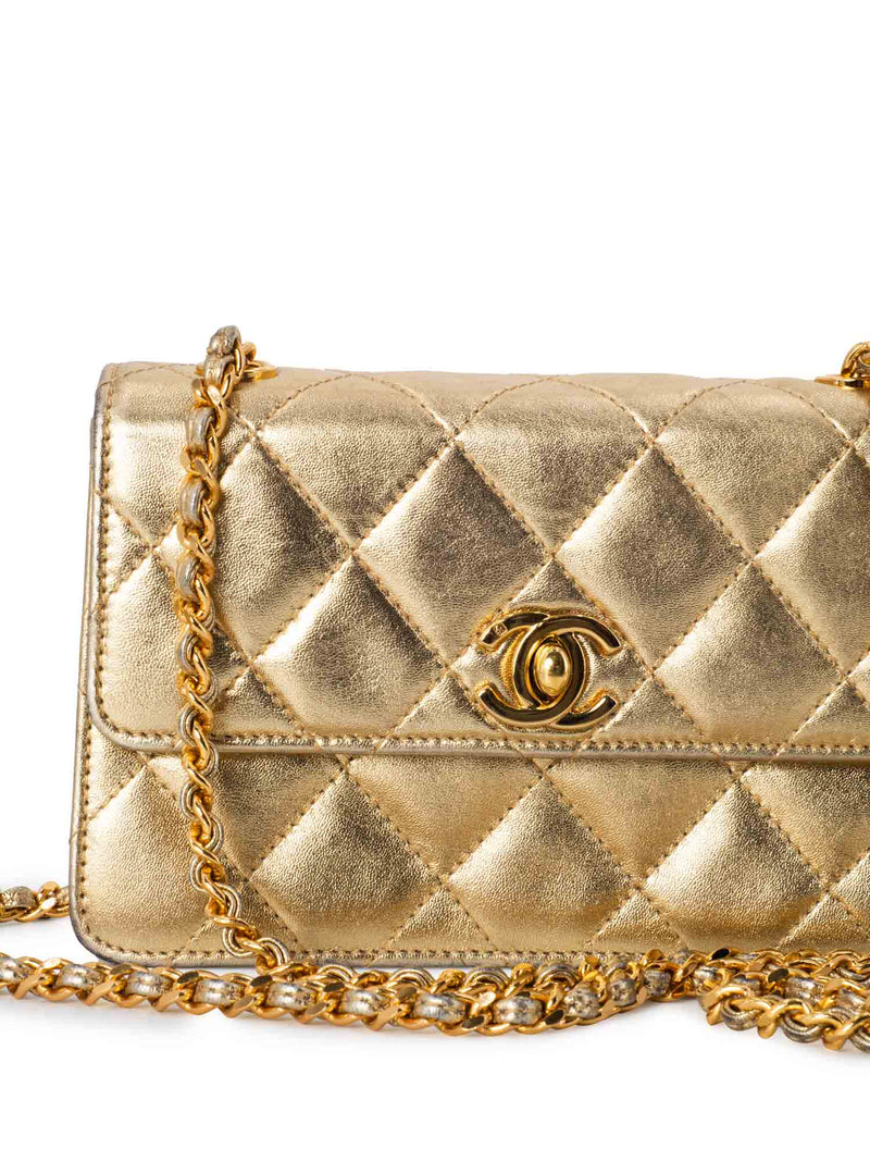 CHANEL Quilted Leather CC Mini Flap Messenger Bag Gold-designer resale