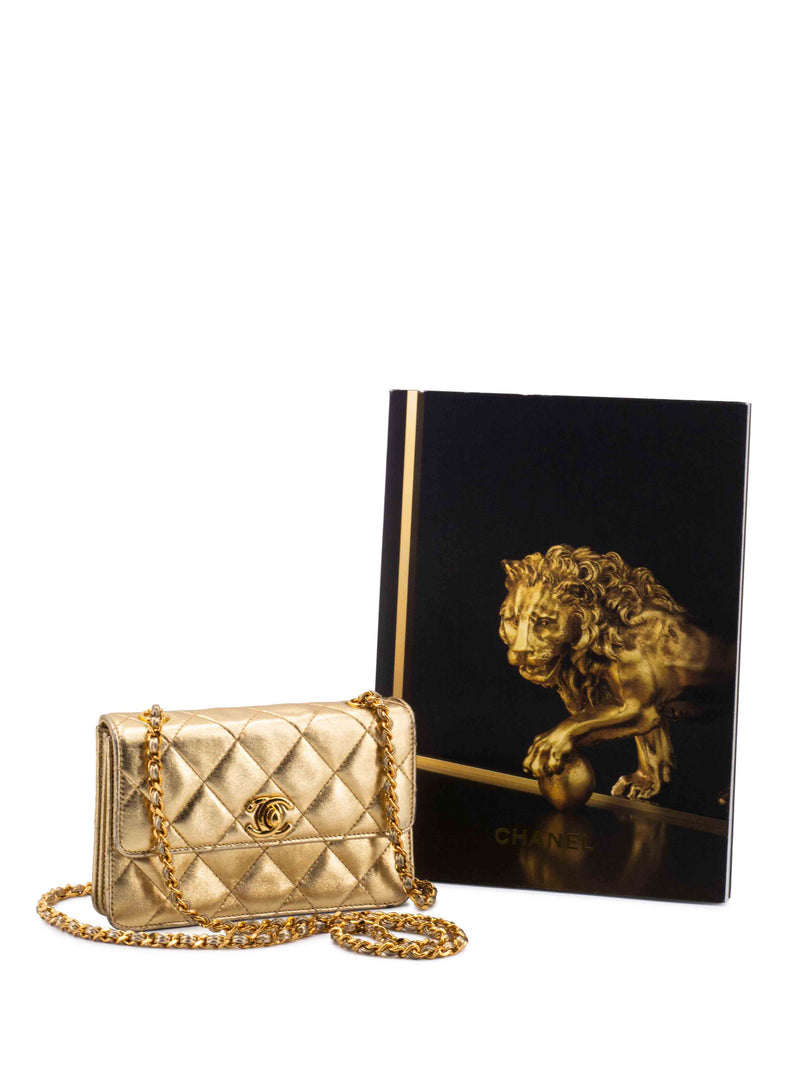 CHANEL Quilted Leather CC Mini Flap Messenger Bag Gold-designer resale