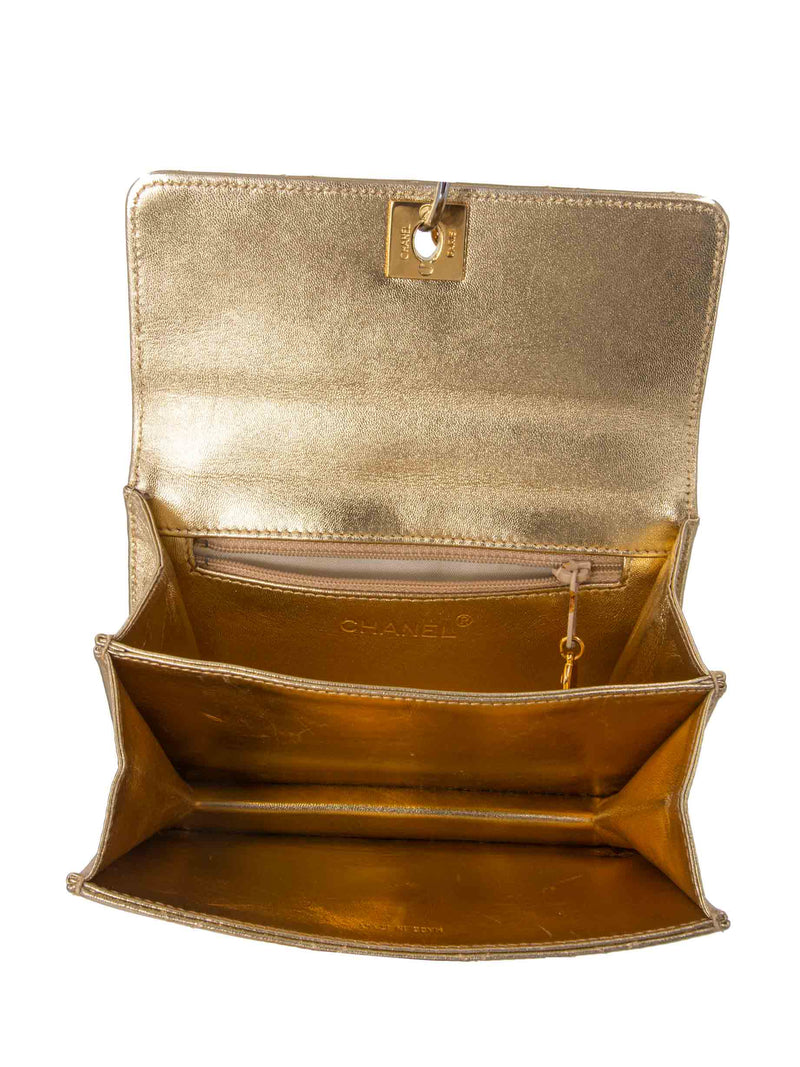 CHANEL Quilted Leather CC Mini Flap Messenger Bag Gold-designer resale