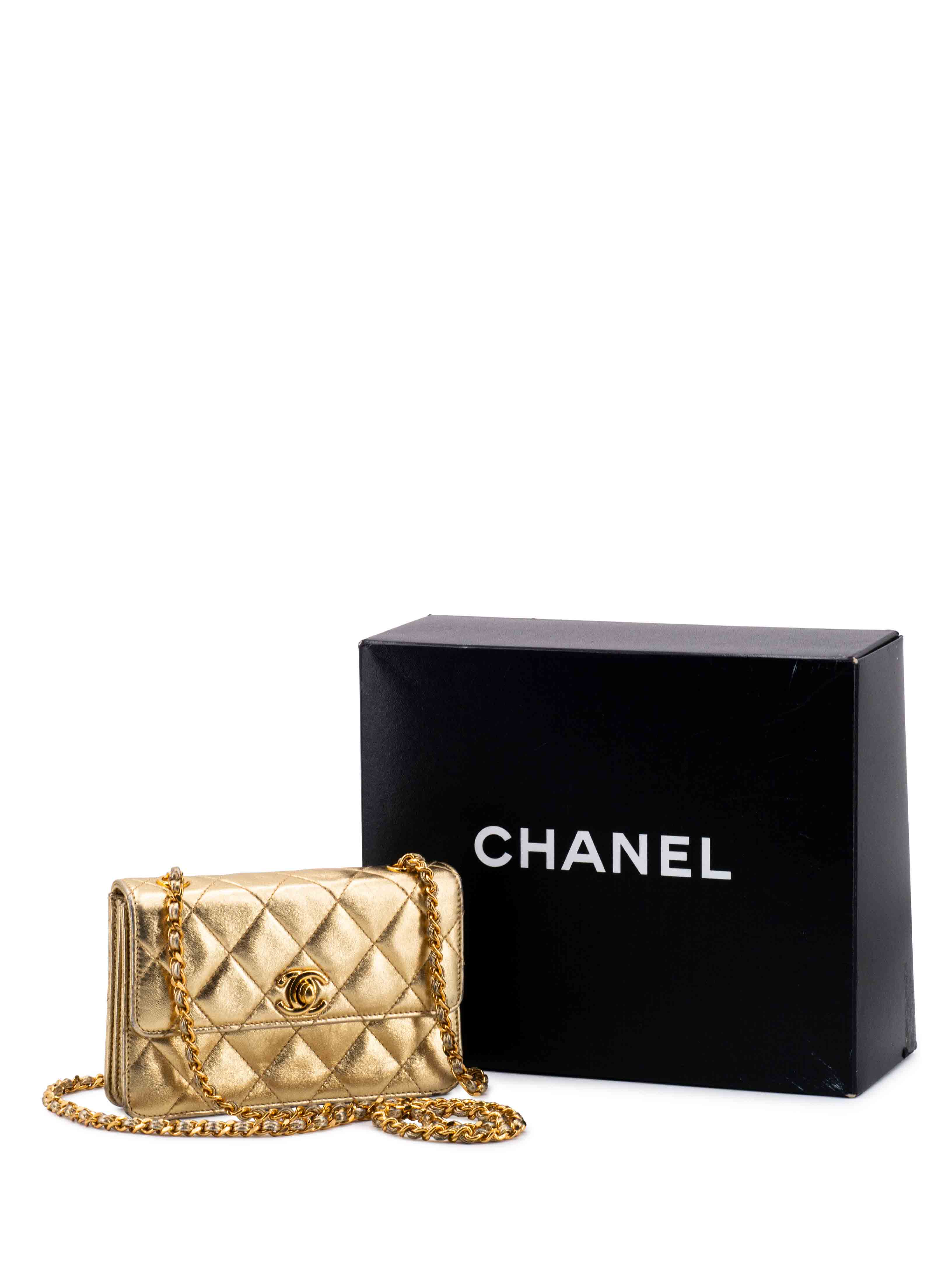CHANEL Quilted Leather CC Mini Flap Messenger Bag Gold-designer resale