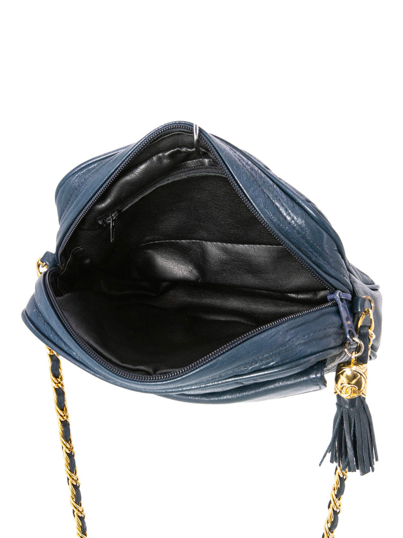 CHANEL Quilted Leather CC Tassel Camera Bag Blue-designer resale