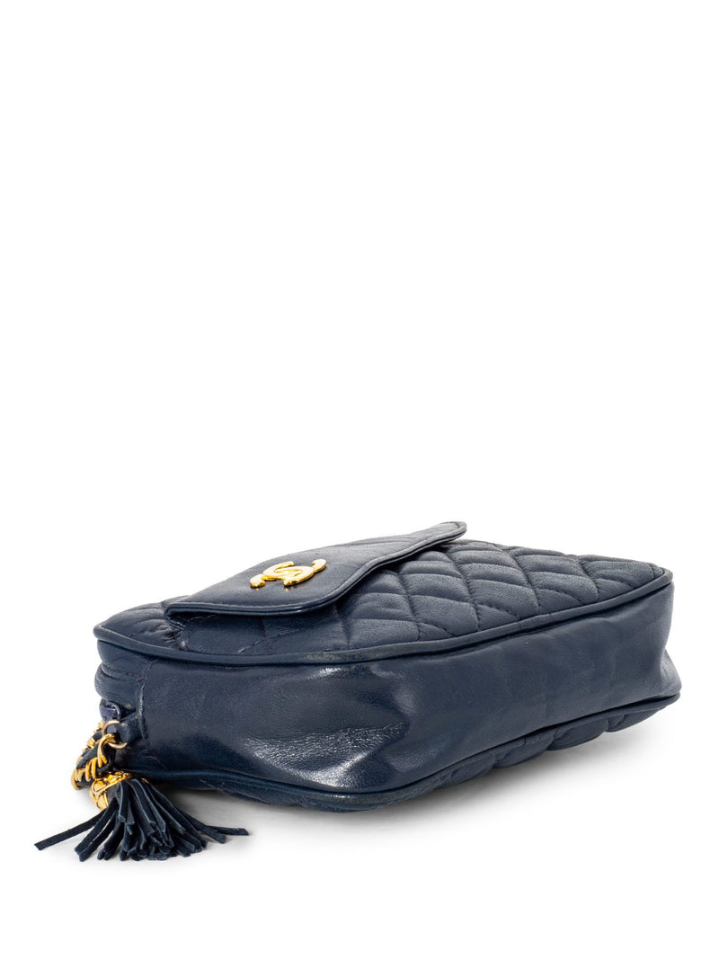 CHANEL Quilted Leather CC Tassel Camera Bag Blue-designer resale
