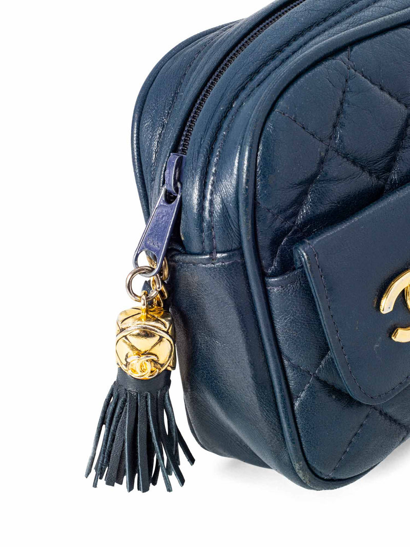 CHANEL Quilted Leather CC Tassel Camera Bag Blue-designer resale