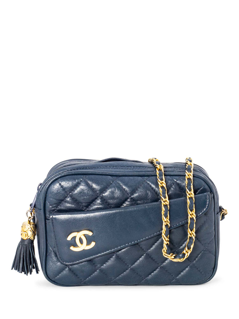 CHANEL Quilted Leather CC Tassel Camera Bag Blue-designer resale