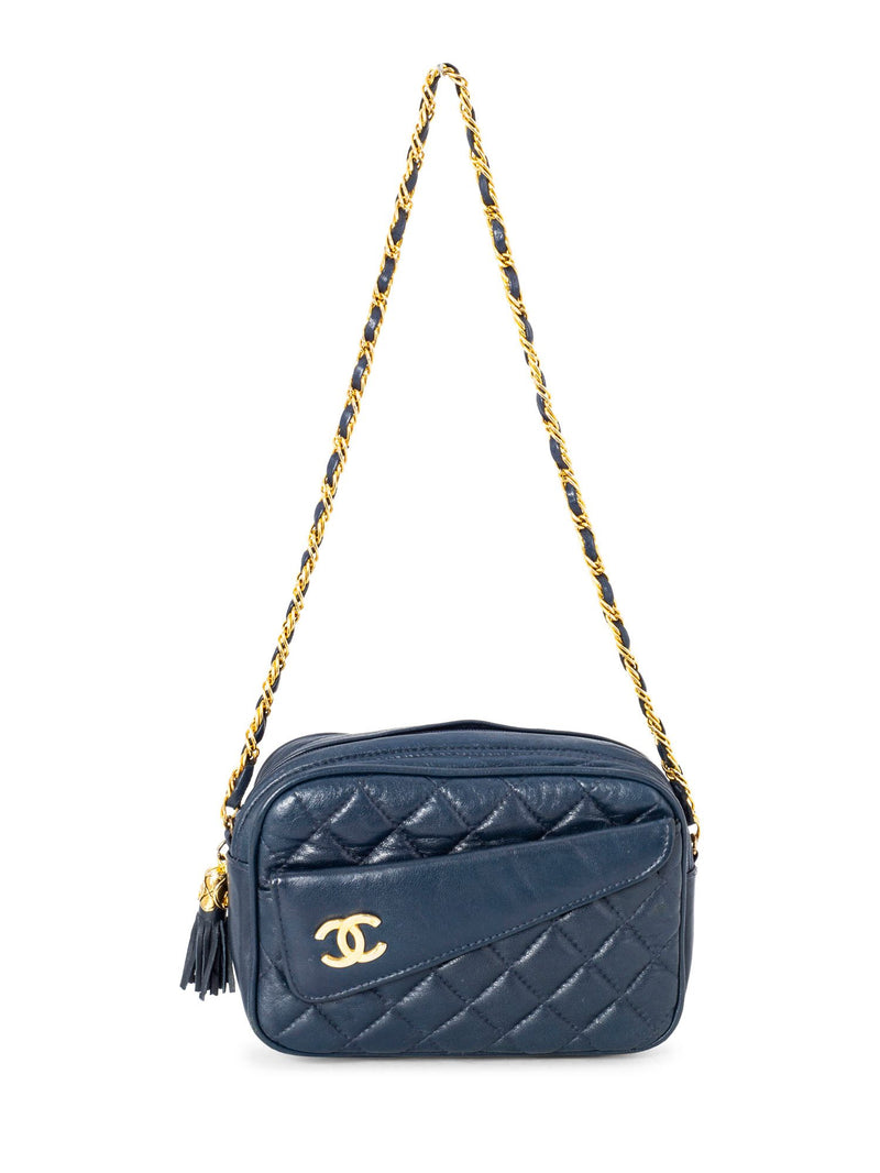CHANEL Quilted Leather CC Tassel Camera Bag Blue-designer resale