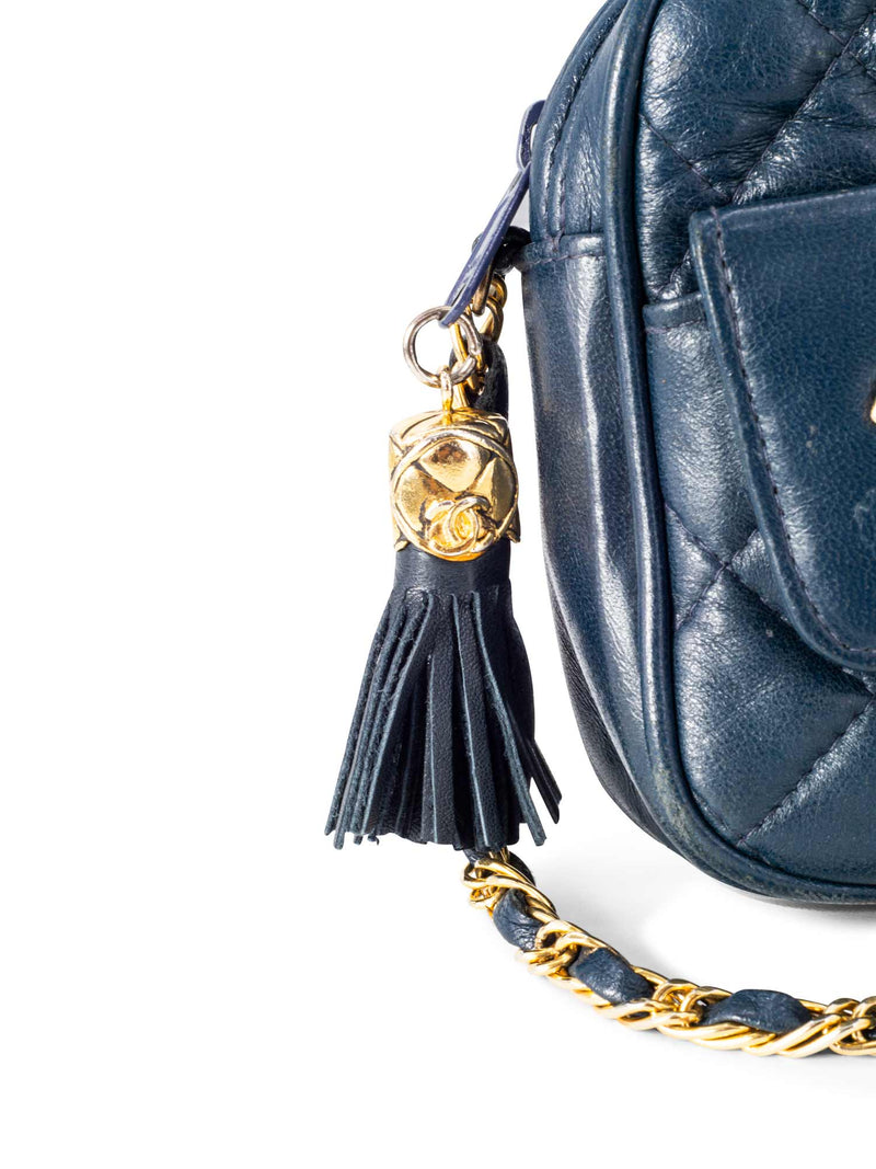 CHANEL Quilted Leather CC Tassel Camera Bag Blue-designer resale