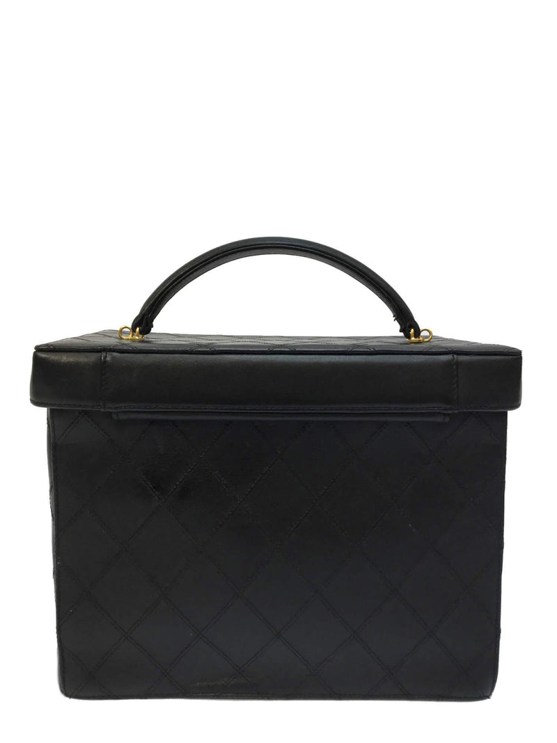 CHANEL Quilted Leather CC Vanity Globe Trotter Bag Black-designer resale
