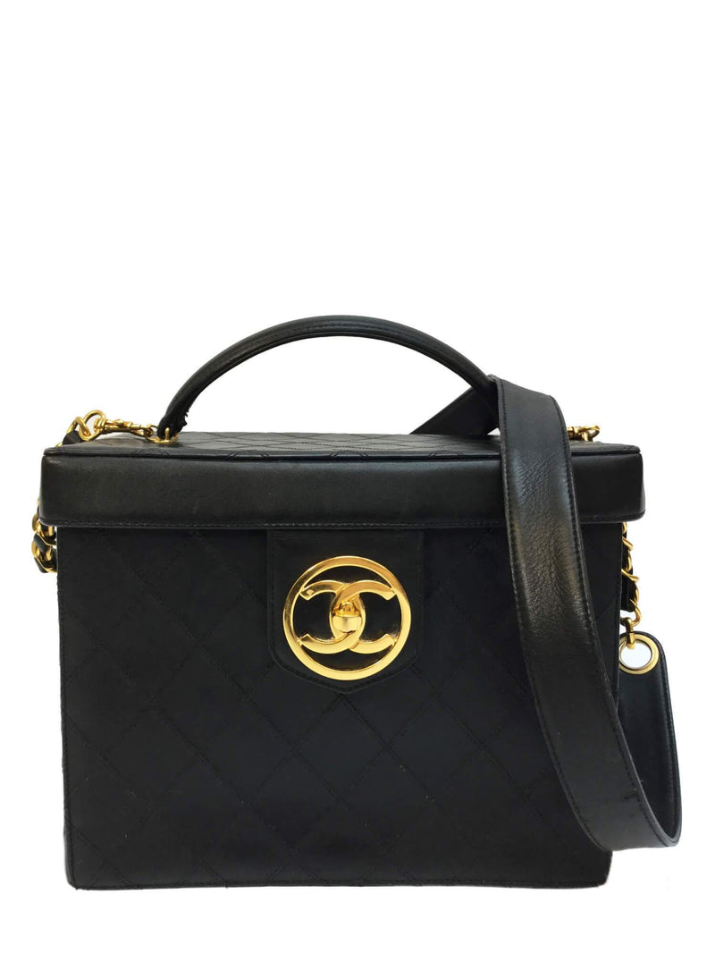 Chanel Black Lambskin Leather Top Handle Cosmetic Bag Chanel