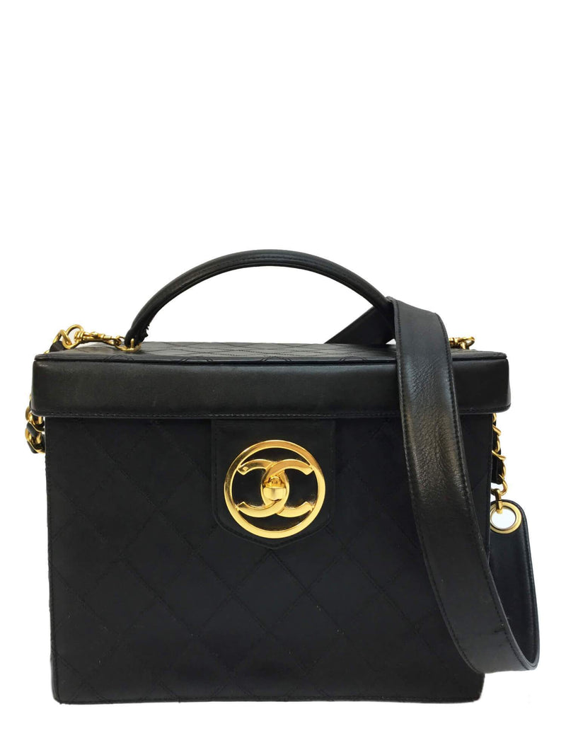 CHANEL Quilted Leather CC Vanity Globe Trotter Bag Black-designer resale