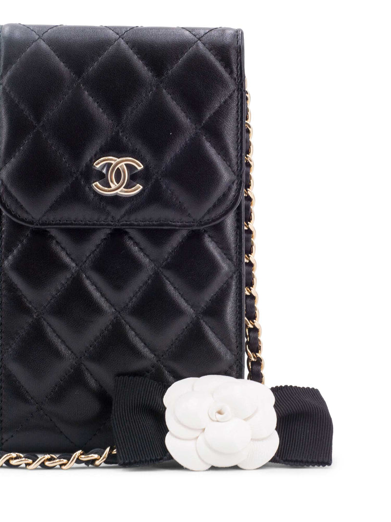 CHANEL Quilted Leather Camellia Phone Messenger Bag Black-designer resale