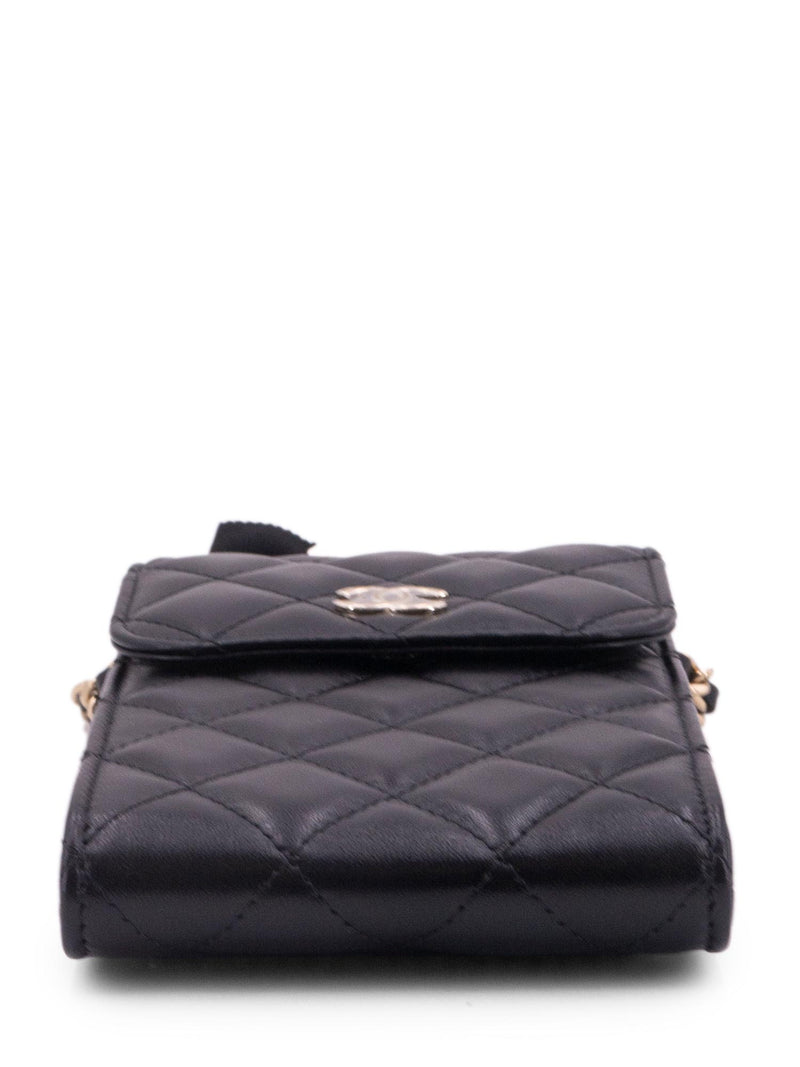 Chanel Quilted CC Phone Holder Crossbody Black Leather Mini Bag