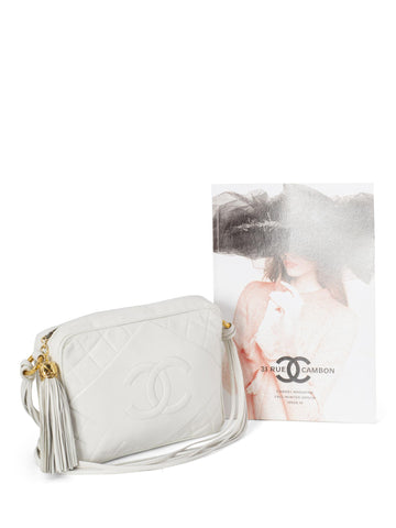 CHANEL Quilted Leather Camera Bag White-designer resale
