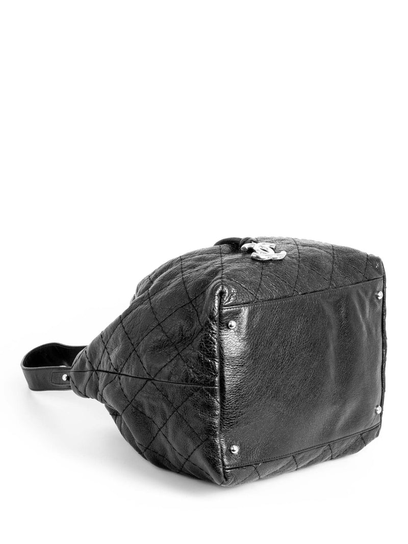 CHANEL Quilted Leather Drawstring Large Bucket Bag Black-designer resale
