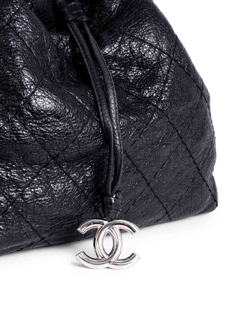 CHANEL Vintage Oversized CC Drawstring Bucket Bag in Black Caviar