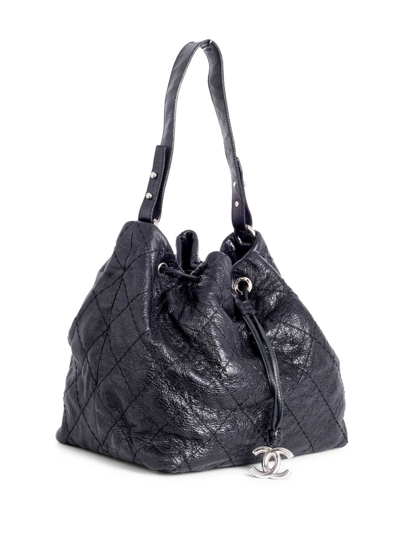Chanel Glazed Distressed Calfskin Leather Tote Black with Silver