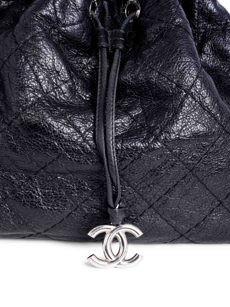 CHANEL Calfskin Quilted Drawstring Sac Cordon Bag Black 220100