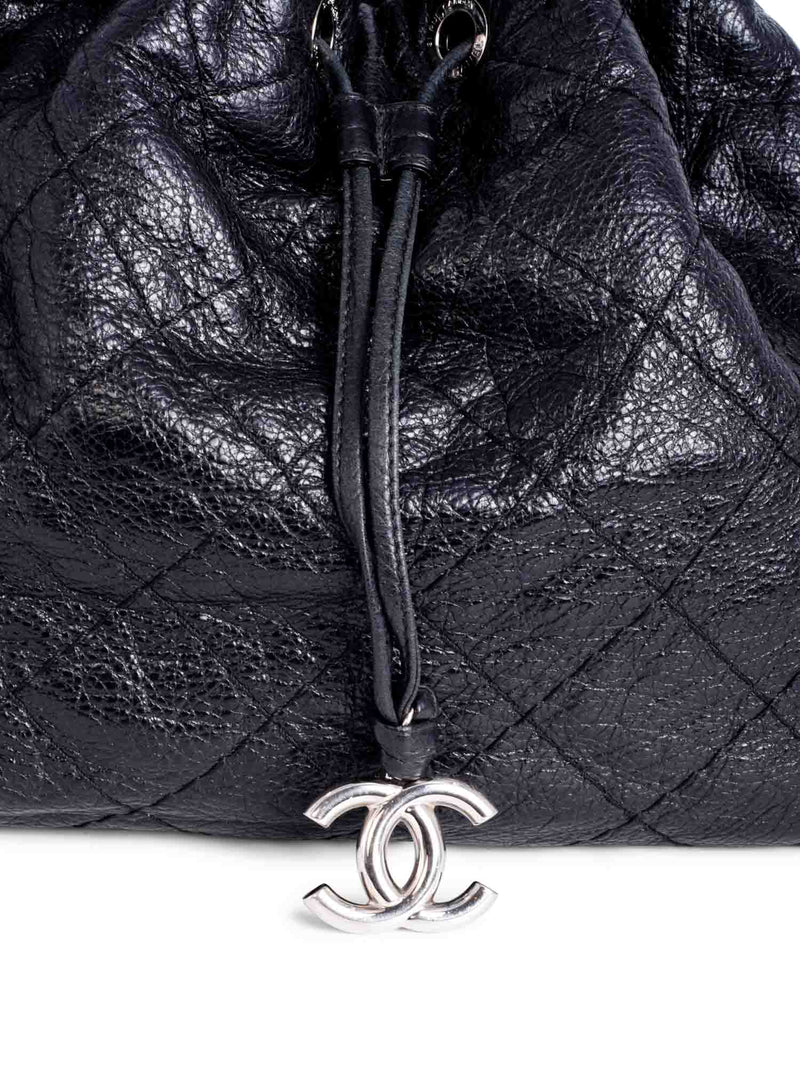 CHANEL Quilted Leather Drawstring Large Bucket Bag Black