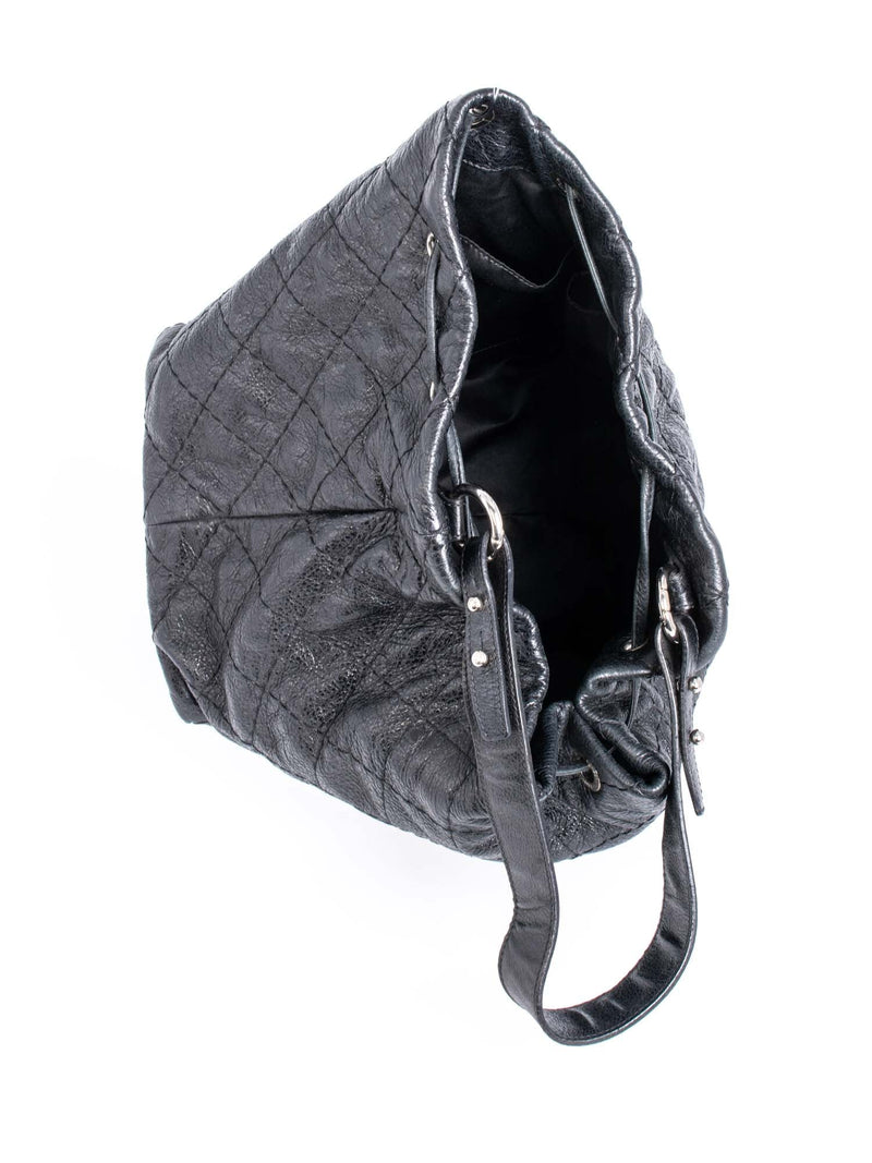 CHANEL Quilted Leather Drawstring Large Bucket Bag Black