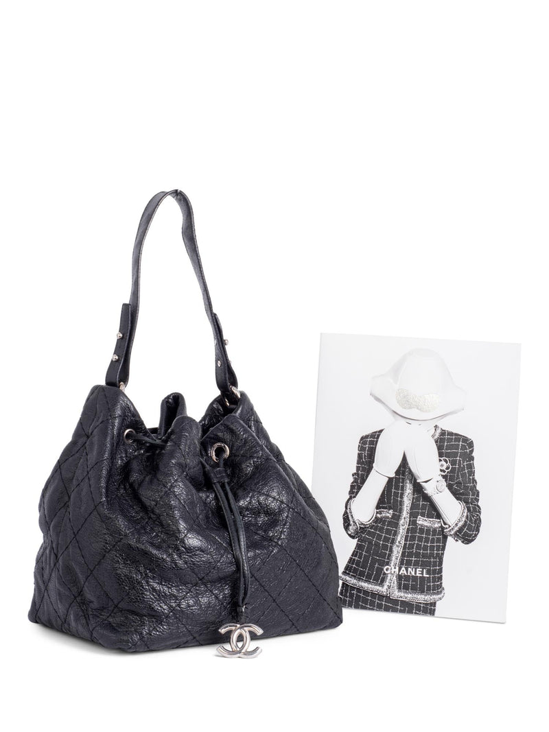 Chanel CC Chain Drawstring Bucket Bag Quilted Lambskin Mini Black