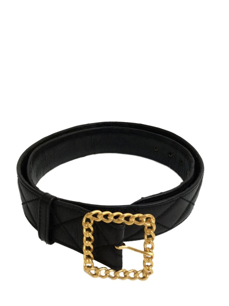 CHANEL Quilted Leather Gold Chain Buckle Belt Black-designer resale