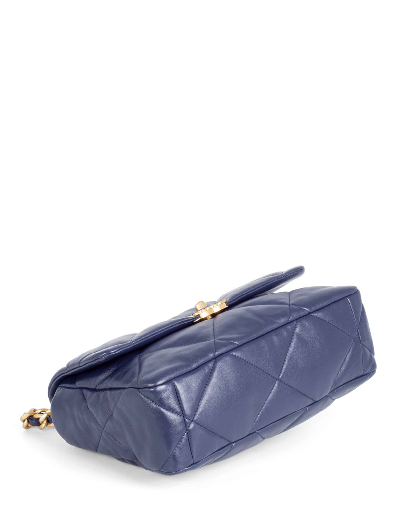 CHANEL Quilted Leather Large 19 Flap Messenger Bag Navy Blue-designer resale