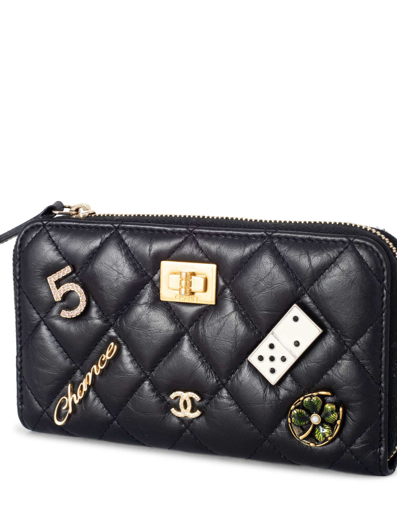 CHANEL Quilted Leather Lucky Charms Reissue Zip Around Wallet Black
