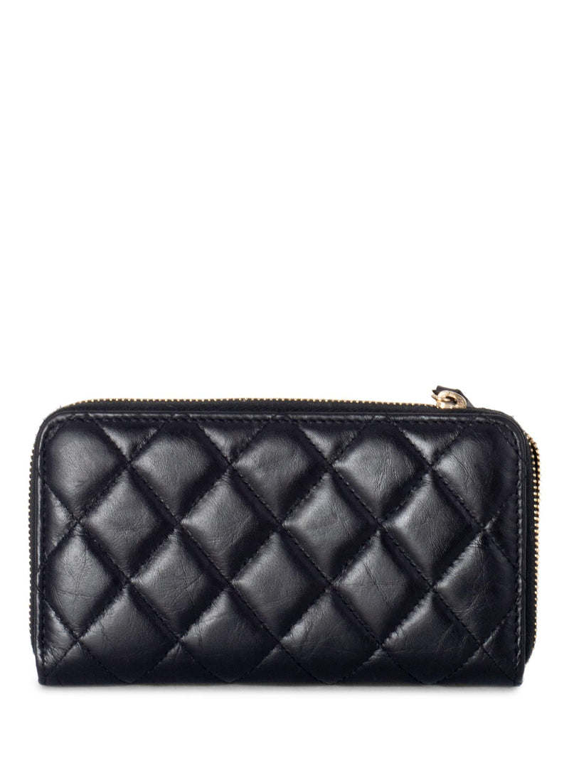 CHANEL Quilted Leather Lucky Charms Reissue Zip Around Wallet Black-designer resale