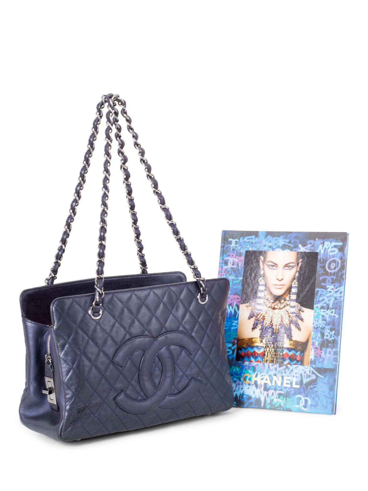 CHANEL Quilted Leather Mademoiselle Shopper Bag Blue-designer resale