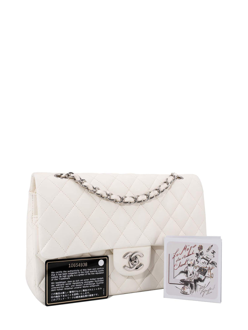 CHANEL Quilted Leather Medium Double Flap Bag Ivory