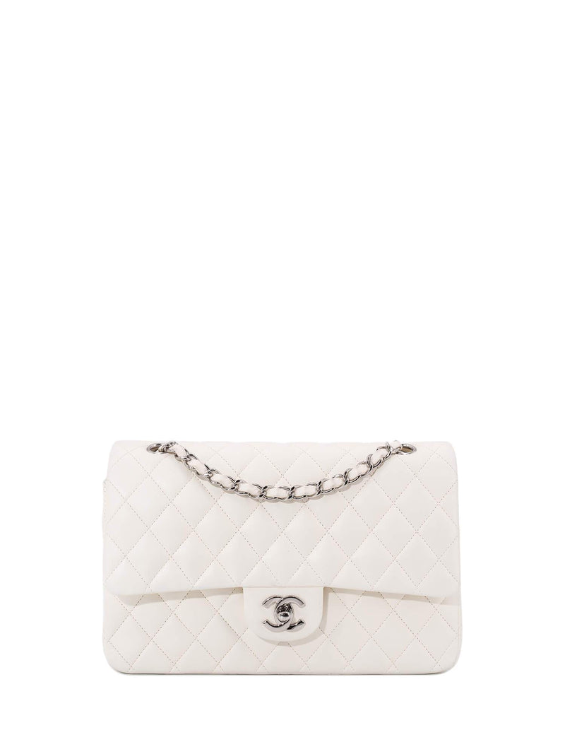 CHANEL Quilted Leather Medium Double Flap Bag Ivory