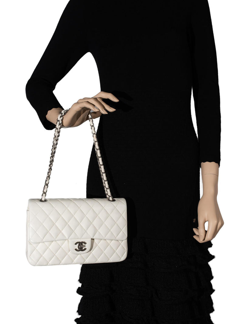 CHANEL Quilted Leather Medium Double Flap Bag Ivory-designer resale