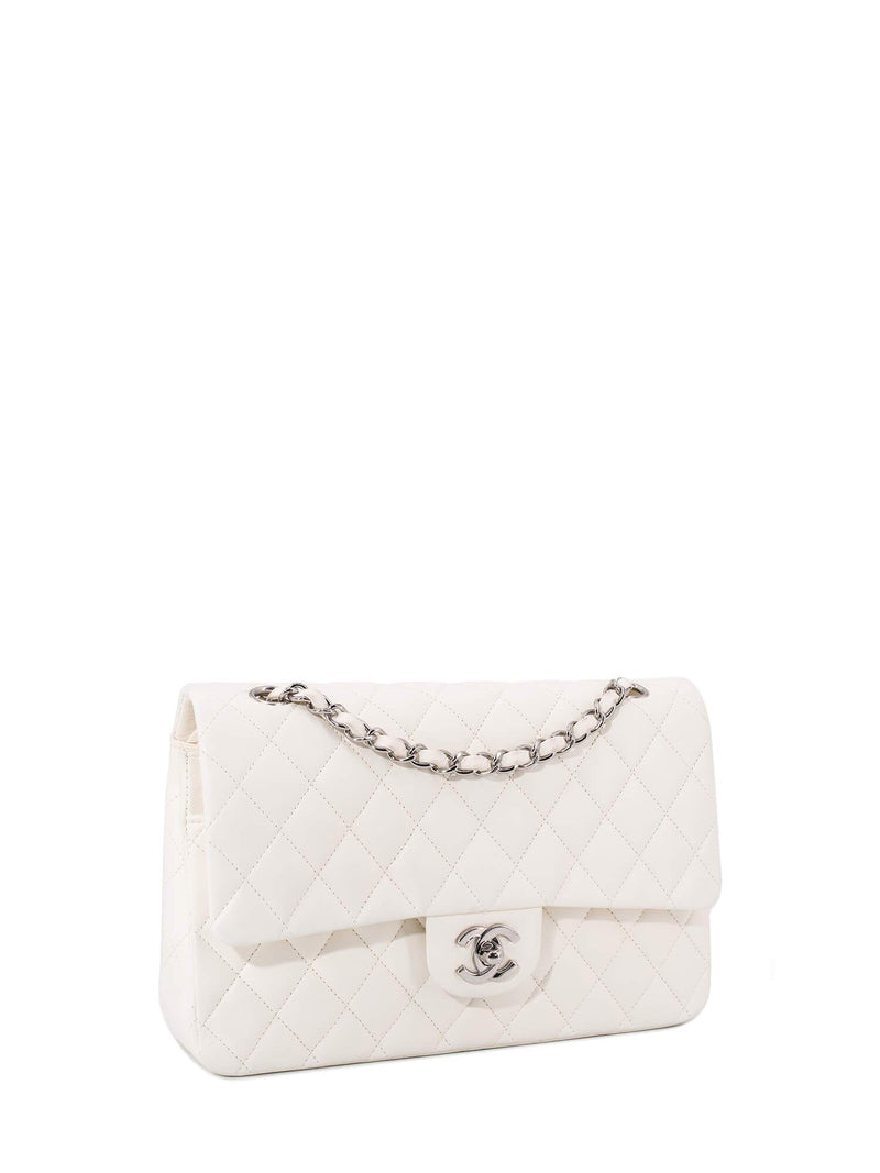 CHANEL Quilted Leather Medium Double Flap Bag Ivory