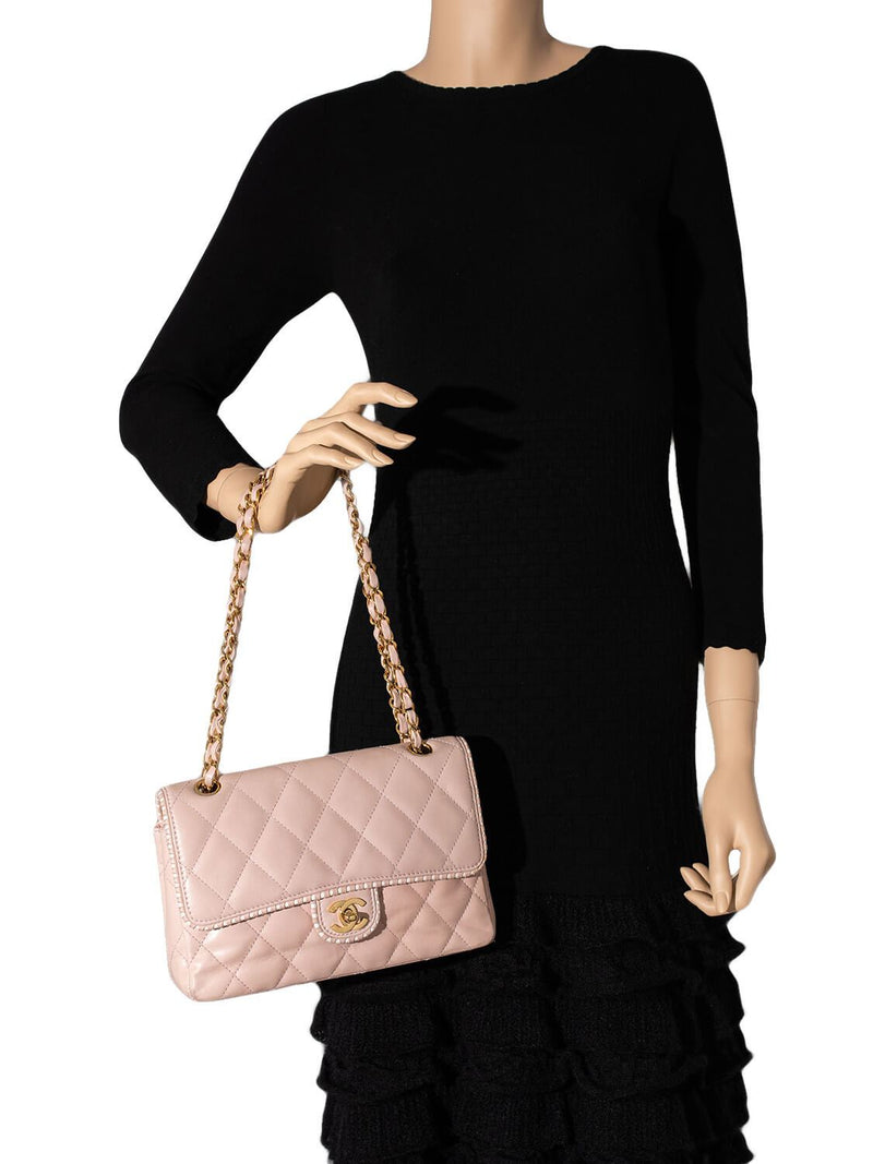 CHANEL Quilted Leather Medium Single Flap Bag Pink-designer resale