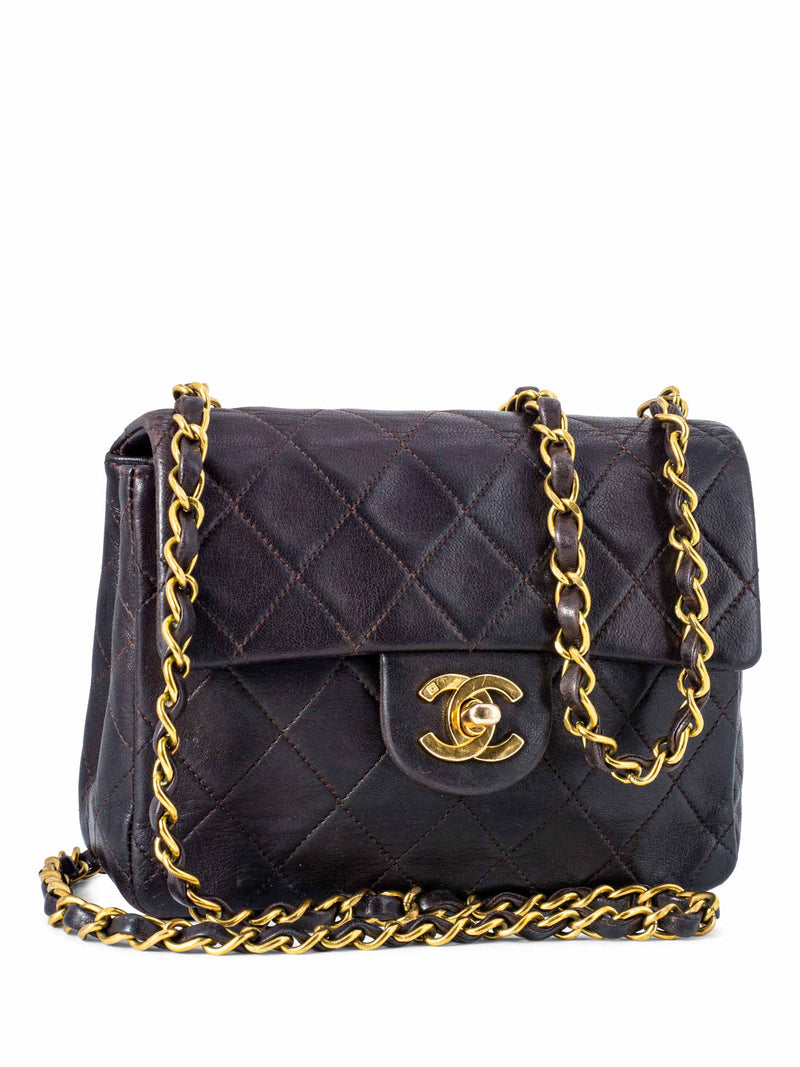 CHANEL Quilted Leather Mini Flap Bag Brown-designer resale