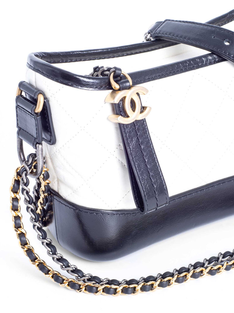 CHANEL Quilted Leather Mini Gabrielle Messenger Bag White Black-designer resale