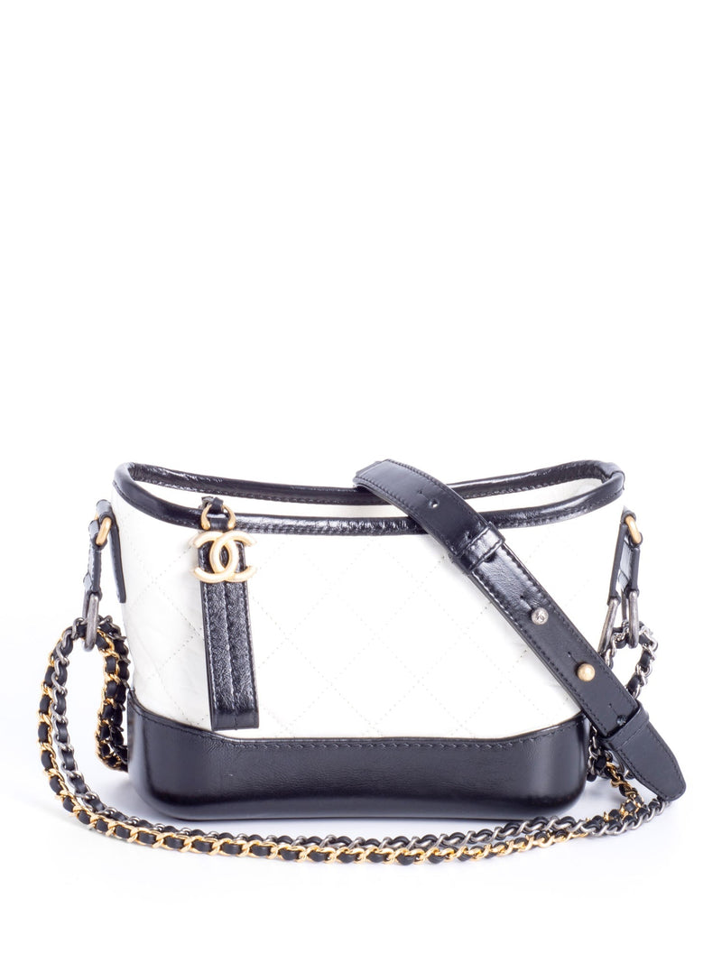 Chanel Black White Quilted Leather Medium Gabrielle Hobo Bag